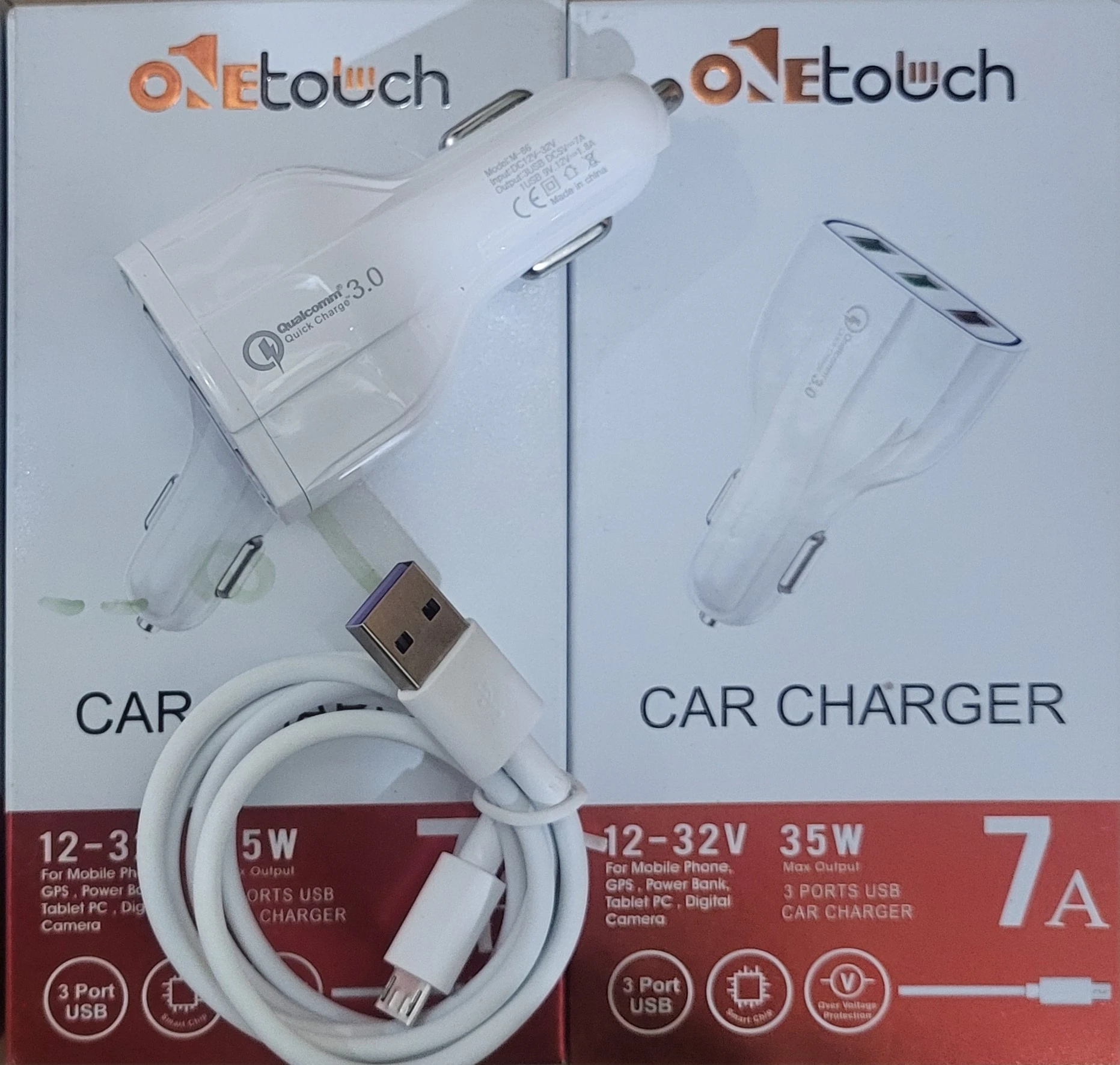 راس شاحن سيارة 3 مخارج فاست مع التوصيلة