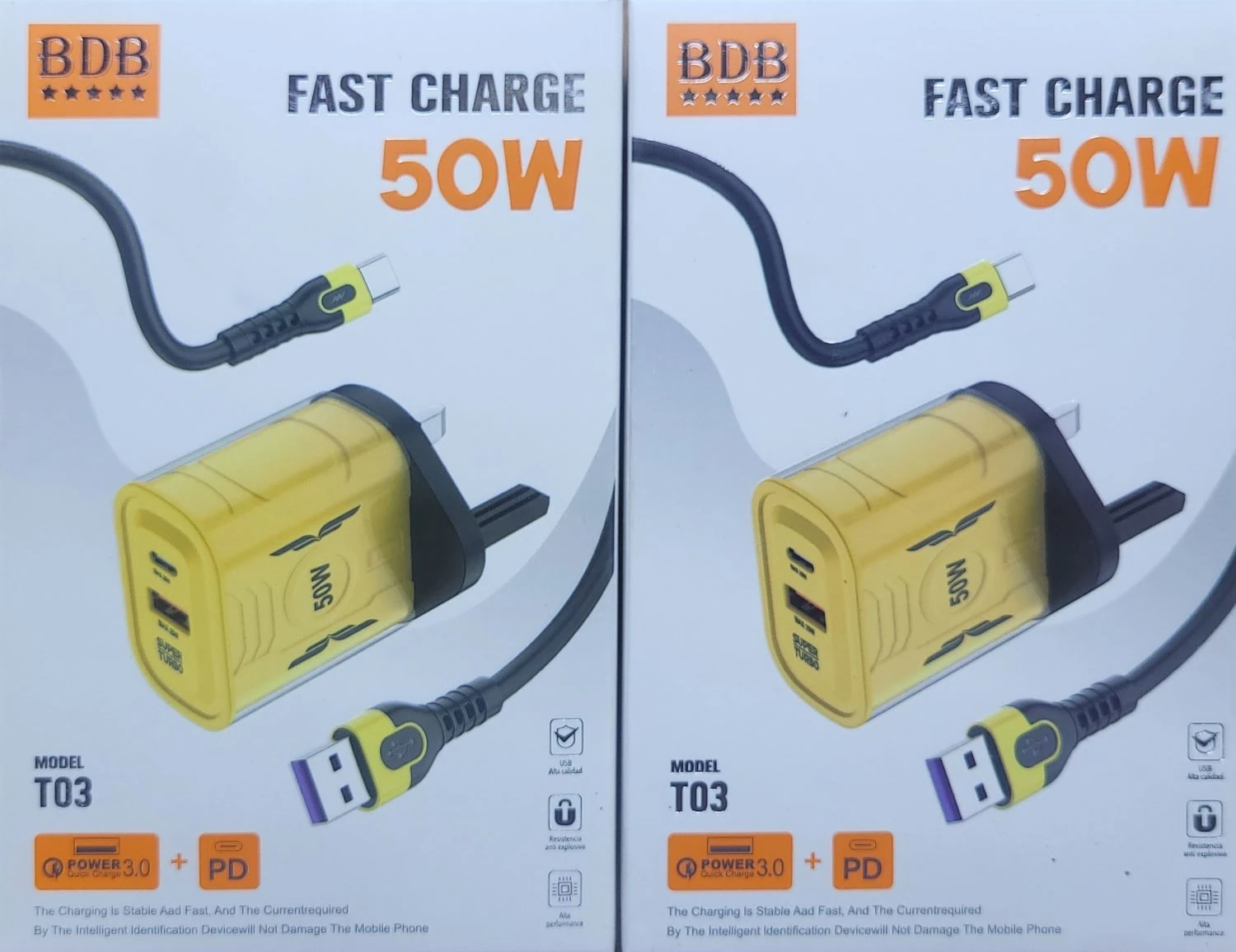 راس شاحن كهرباء فاست مع التوصيلة وكالة 50w